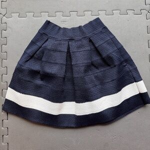 Textured Navy & White Knit Mini Skirt